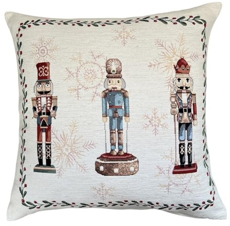 Home of Christmas Fodera per cuscino in arazzo di alta qualità per Natale 45x45 cm | Fodera per cuscino | Cuscino natalizio | Cuscino per divano | Fodera per cuscino decorativa (TRE Schiaccianoci)
