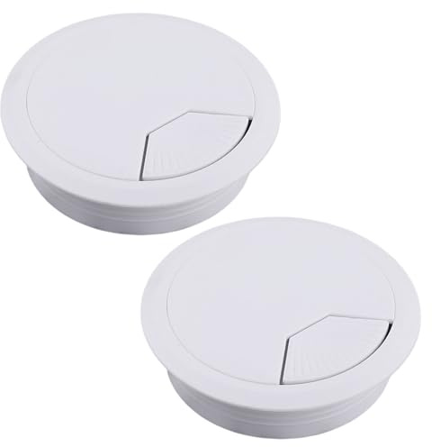 Cable Grommet Plastic White Office | Pack of 2 Round Wireless Cable Ducts | Cable Box Drill Diameter 80 mm | Cable Guide for Push-in | Desk Channel - Cable Passage