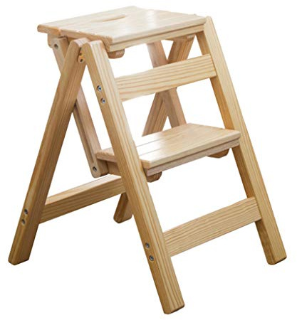 LISHEUK Escabeau Pliant à 2 marches, échelle de bibliothèque Pliable, Chaise-escabeau en Bois, Hauteur 52 cm, Charge maximale 200 kg (Bois).