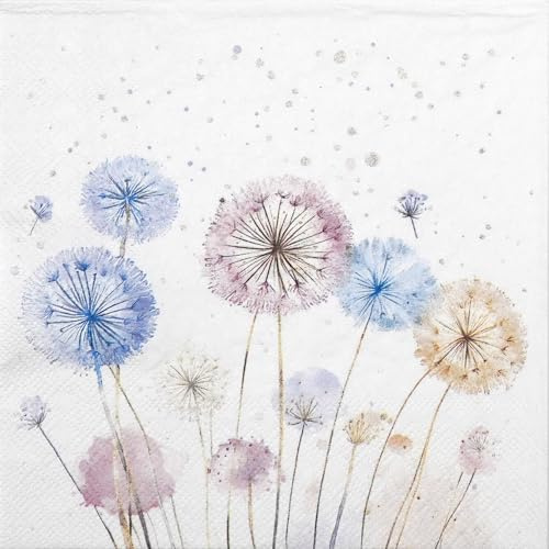 20 Servietten Blumen Löwenzahn in Pastellfarben als Tischdeko. Papierservietten mit Motiv. Auch für Decoupage und Serviettentechnik 33x33cm