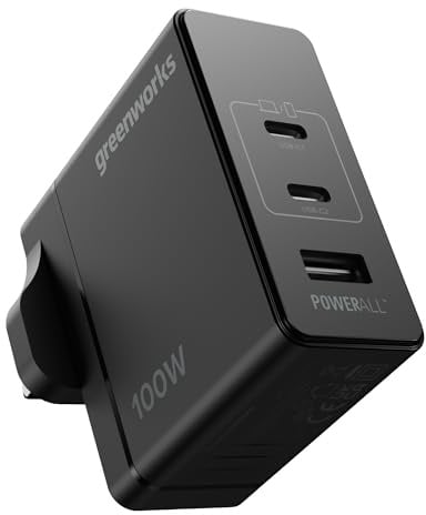 Greenworks 100W USB C Fast Charging Adapter with 3 Ports Compact Charger for MacBook Pro/Air, Galaxy S20/S10, Note 20/10+, iPhone/Pro/Mini, iPad Pro, for 3 Year Warranty-AP100EA