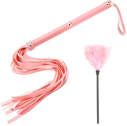 dellyy Ensemble de Fouet Sexy érotique, avec Fouet et Plumeau Sexy érotique (Rose)