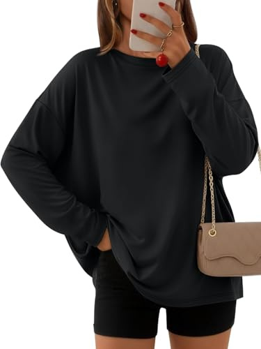 Suncife Women Oversized Long Sleeve Fall Shirts Tops Gym Casual Loose Fit Workout Tshirts Sweatshirt (Black,L)