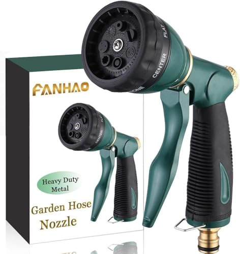 FANHAO Metal Hose Pipe Spray Gun with 7 Spray Patterns, High Pressure | Comfortable Non-Slip Grip, Hands-Free Lock, Heavy Duty Hose Spray Gun for Plant Watering, Car Wash, Pet & Sidewalk Cleaning