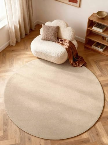 Elle Decoration Puristic - Wollteppich Rund Knots, Natürlich & Handgemacht, Bouclé Teppich Einfarbig, Natur Wohnzimmerteppich, feines Loop Design für Wohzimmer, Schlafzimmer - Hell Beige, Ø 200 cm