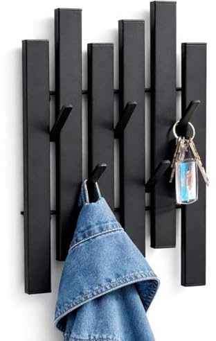 DanDiBo Garderobe Wand Schwarz Metall 96739 Wandgarderobe mit 5 Haken Schmal Garderobenpaneel Flurgarderobe Modern Hakenleiste Garderobenhaken