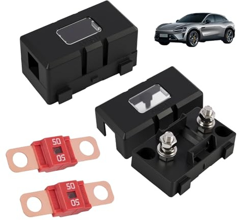 2 Stück 50A Midi Schraubsicherungen und 2 Stück ANS Sicherungshalter, Midi Sicherungshalter, Midi Sicherung Set,12V-58V Hochstromsicherung für Pkw, Lkw, Baufahrzeuge, Busse und Wohnwagen