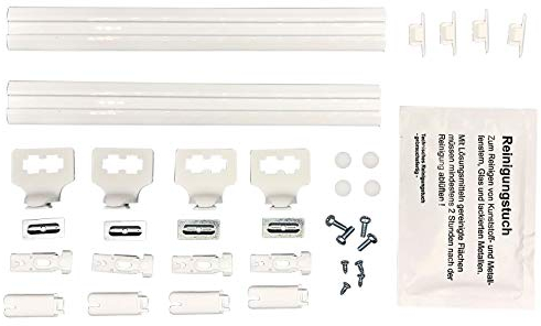 ps QUICKFIX Klebeleistenset zum Nachrüsten für Plissees inkl. Spannschuhen und Trägern - bohrfreie Montage am Aluminium- oder Kunststofffenster - Hier bis 100 cm Breite