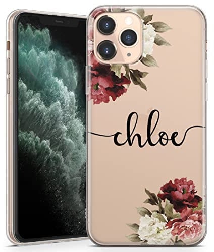 TULLUN Personalised Phone Case for iPhone 7 plus / 8 plus - Clear Soft Gel Custom Cover Floral Design Individual Style Initials Name Text - Handwritten Name