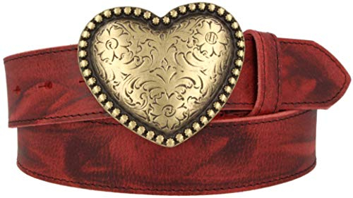 Trachtenkönig Trachtengürtel Damen Frauen Golden Herz zur Lederhose Echtleder Rot Kürzbar TK10_02_S_100