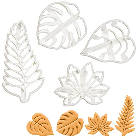 Satz von 4 Blätter Ausstechformen (Designs: Devils Ivy, Farnblatt, Japanese Aralia, Monstera Blatt), 4 Tiel