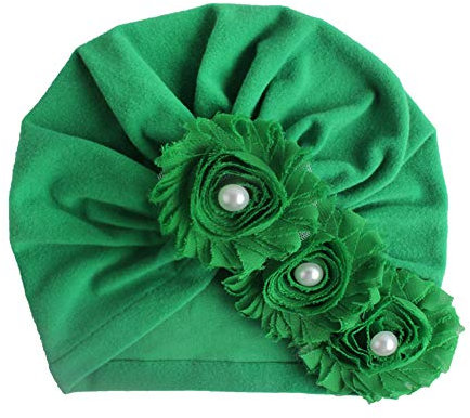Asudaro Baby Mädchen Mütze Blumen Turban Hut Perle Beanie Cap Elastic Headwear Head Wrap Baumwolle Kleinkind Stirnbänder Stirnband Neugeborenen Kappe Sommer Hut Grün