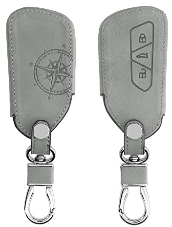 kwmobile Autoschlüssel Hülle kompatibel mit VW Golf 8 3-Tasten Autoschlüssel - Kunstleder Schutzhülle Schlüsselhülle Cover Kompass Vintage Grau