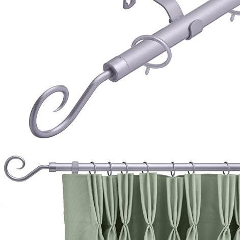 16-19 mm Extendable Metal Curtain Pole Rods Voile Easy Fitting Crook Satin Steel 120-210 cm