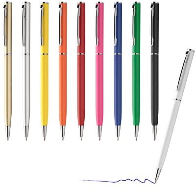 sin4sey 10er Set Kugelschreiber - schlankes Design - edler Aluminium Kugelschreiber (Farben-Mix)