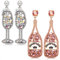 2 Pairs Rhinestone Champagne Bottle Earrings Crystal Wine Glass Dangle Earrings for Women Delicate Champagne Flute Earrings Party Celebration Jewelry Gifts, Zinc, Rhinestone