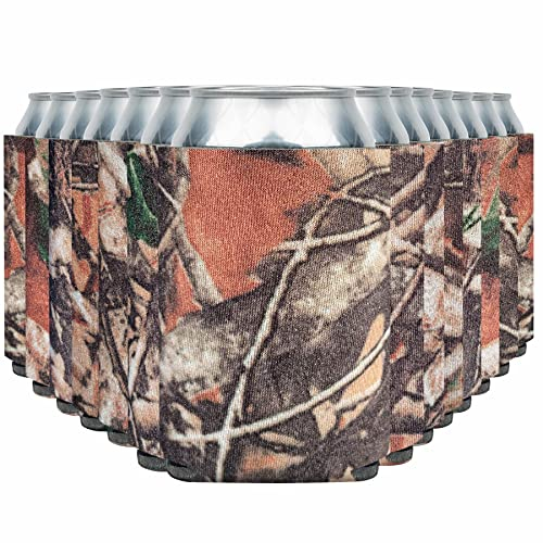 Blank Beer Can Coolers Sleeves (14-Pack) Insulated Beer Can Cooler Sleeves - HTV Friendly Plain Can Sleeves for Beer Cans & Bottles - Blanks for Vinyl Projects Wedding Favors & Gifts (Natural Camo)