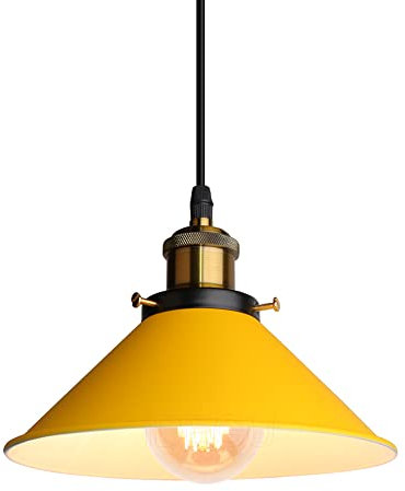 iDEGU Retro Pendelleuchte, 22CM Vintage Hängelampe E27 Industrieller Lampenschirm aus Metall Deckenleuchte Hängeleuchte für Esszimmer Wohnzimmer Küche Schlafzimmer Restaurant (Gelb)
