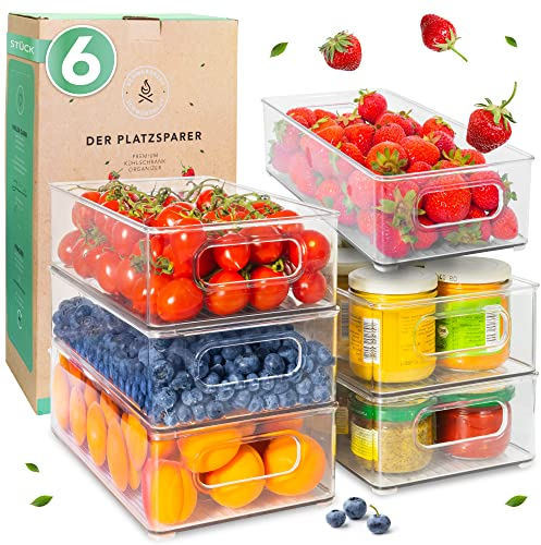 SCHWARZGLUT® Kühlschrank Organizer 6er Set für maximale Ordnung im Kühlschrank | Stapelbar | Organizer | Fridge Organizer | Aufbewahrung | Boxen für Kühlschrank | BPA Frei