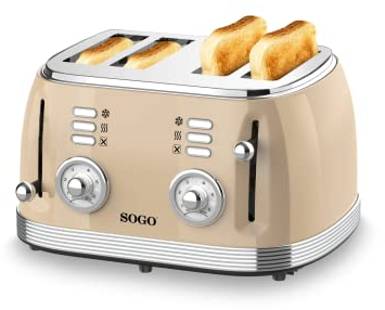 Sogo Retro Vintage acero INOX y esmalte (Beige, Tostadora 1500W)