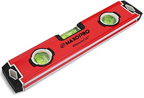 MaxoPro 16-Inch Torpedo Level Magnetic - Heavy-Duty Box Leveler Tool with 3 Vials 45,90,180 - Aluminum Alloy Magnetic Level Tool - Lightweight and Sturdy Plumbing Level for Professionals