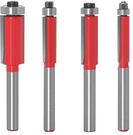 Renywosi Set di Punte per fresatrici a Filo, Set di Punte per fresatrici a Filo Durevole, Gambo da 1/4 6 mm, Fresa per rifinitura a Filo con Cuscinetto Superiore, Fresa per Lavorazione del Legno, 4