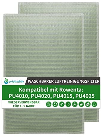 Original Life Waschbar Ersatzfilter für Luftreiniger Rowenta PU4010, PU4020, PU4015, PU4025, kompatibel mit Rowenta Luftreiniger PU4010, PU4020, PU4015, PU4025, 2 Stück in 1 Satz