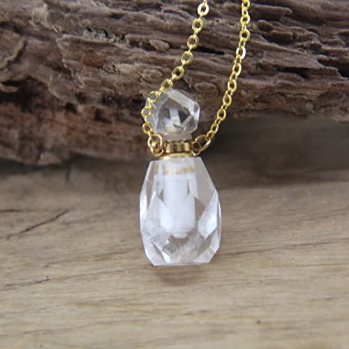 Collier avec pendentif fiole en cristal naturel à facettes, chaîne en cristal, cristal transparent