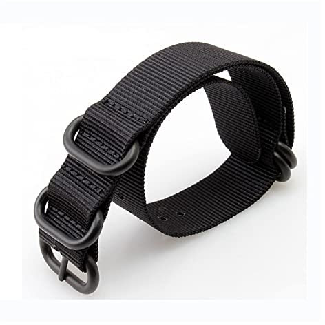 FFHAO Nylon Schwarz & Armeegrün für NATO ZULU Armband mit Edelstahlringen Sport Uhrenarmband 18 mm 20 mm 22 mm 24 mm, 18 mm, Achat
