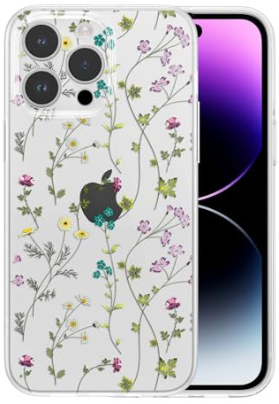 RALEAVO Flower Case for iPhone 14 Pro Cute Girly Shockproof Cover, Clear | For iPhone 14 Pro Floral Spring Aesthetic Pretty Phone Case, Drop-proof Slim Thin Soft TPU Material, Girls & Women Gift