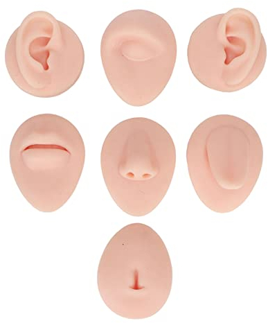 Sonew Kit de Pratique de Piercing Corporel, Modèle de Langue et de Nombril en Silicone pour la Pratique du Piercing, Kit Piercing(Couleur de peau claire)
