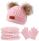 Jarseila Kinder Wintermütze Schal Handschuhe 3 in 1 Set Warme Winter Jungen Mädchen Strickmütze Mütze Beanie Winterschal 1-5 Jahre Baby #A1-Rosa