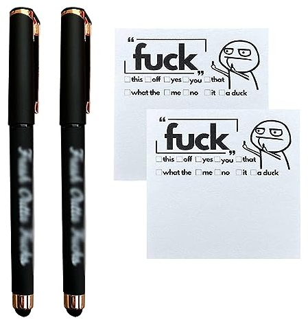 2 Stück Kreative Lustige Haftnotizen und Stifte, Fresh Outta Fucks Pad and Pen, Neuheit Notizbuch und Gelschreiber Set, Pocket Notizbuch Sticky Notes Geschenk für Kollegen Boss (Schwarz)