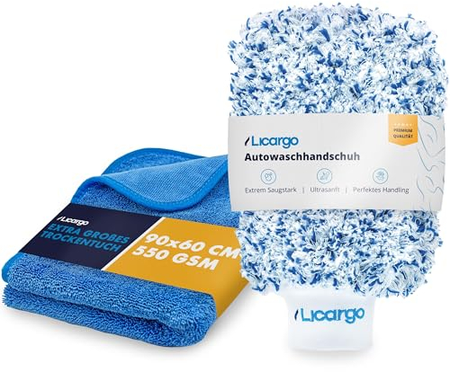 LICARGO® Auto Trockentuch XXL 90x60cm & Autowaschhandschuh aus ultraweicher Mikrofaser