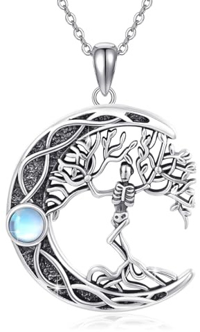 REDSUN Baum des Lebens Halskette 925 Sterling Silber Keltischer Halbmond Anhänger Kette Mondstein Irischer Lebensbaum Schmuck Geschenke Geburtstag Valentine Weihnachtsgeschenke