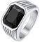 Bestyle Herren Bandring Schwarzer Onyx Edelstahlbandring Synthetischer Edelstein Fingerring Biker Ring für Männer, Daumen Pinky Ring Mens Fashion Ring Schmuck Größe 70, Silber