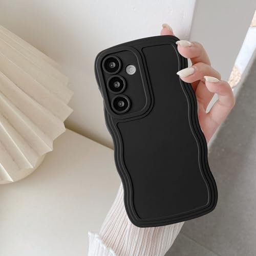UEEBAI Coque pour Samsung Galaxy A15 4G/5G, Housse de Protection Wave Frame Etui en Ultra Léger et Mince Antichoc Souple TPU Bumper Cover pour Filles Femme Full Caméra Protection, Noir