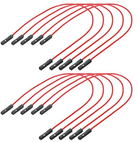 sourcing map Female to Female 1Pin Breadboard Jumper Wire Ribbon Cable 20cm Long Electronics Breadboard Ribbon Cables for Breadboard Electronic Projects Pack of 10,Red