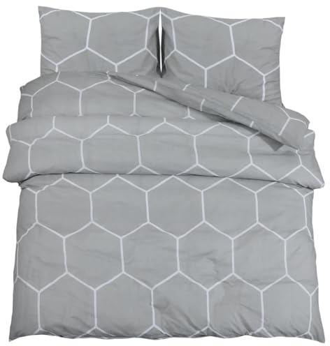 vidaXL Bettwäsche Set, Bettbezug in elegantem Look, Deckenbezug Kissenbezug mit verstecktem Knopfverschluss, Bettdeckenbezug Duvetbezug, Grau Baumwolle 200x200cm Baumwolle