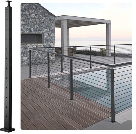 VEVOR Cable Railing Post, 42 x 1 x 2 Steel L-Shaped Hole Corner Railing Post, 12 Pre-Drilled Holes, SUS304 Stainless Steel Cable Rail Post with Horizontal and Curved Bracket, 1JZLGZHS1067CSWRBV0