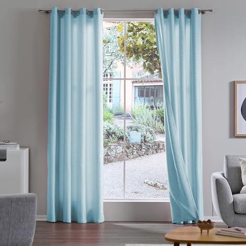 Como Gardinen 2er Set Vorhänge Hellblau Jacquard 245 x 140 cm - Blickdichte, lichtdurchlässige Ösenschals aus Polyester für Wohnzimmer, Kinderzimmer, Schlafzimmer, Büro
