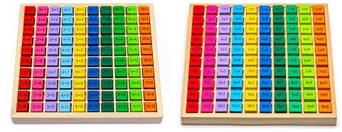 Natureich 2X Rechenbrett - 1x1, Addition, Multiplikationsbrett, Mal, Plus Lernen für Grundschüler Einmaleins Tafel Holzrechenbrett Holzwürfel