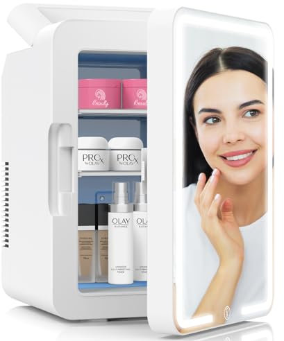Advwin 12L Mini Skincare Fridge with Dimmable LED Light Mirror, Makeup Fridge for Cooler and Warmer, Cosmetics, Beauty, Food and Beverage,