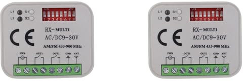 BOLAXHCA 2X Receptor de Control Remoto Universal para Puerta de Garaje Interruptor de Controlador de 2 Canales para Transmisor RX Multifrecuencia 433-900MHz