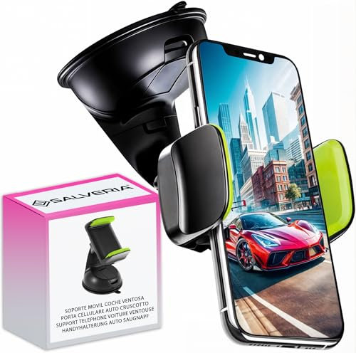 Support Telephone Voiture Ventouse Tableau de Bord Pare Brise Compatible avec Les Smartphones jusqu'a 7,6 Rotation a 360º Positionnement Horizontal et Vertical Reglage Universel