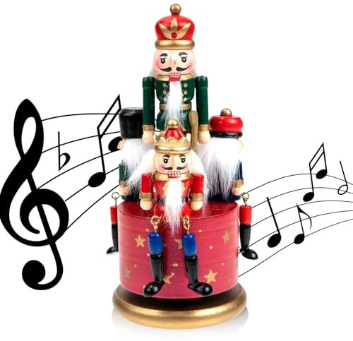 Wagevedex Nutcracker Christmas Decorations of Music Box - Wooden Nutcracker Figures Christmas Ornaments Gifts for Indoor Outdoor Holiday Home Table Party Xmas Decor - Red