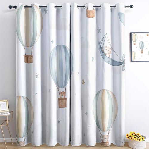 Tende per bambini ragazzi e ragazze con mongolfiera bianca con occhielli oscuranti, isolamento termico, tende per finestra, per cameretta dei bambini, camera da letto, sala giochi, decorazione per la