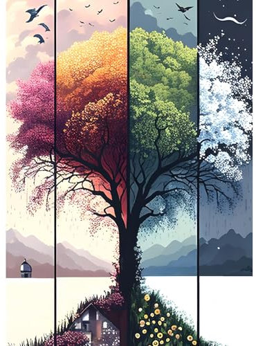 TOSTOG Diamond Painting Kit Adulte Débutant,Diamant Painting Images Ronde Diamond Peinture Diamant Adulte,Arbre Des Quatre Saisons DIY Cristal Débutant Art Set pour Décoration Murale Maison 30x40cm