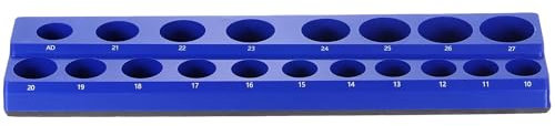 sourcing map Magnetic Socket Organizer 1/2 Drive Metric Socket Holder Tray Socket Storage Rack Holds 19 Standard and Deep Size Sockets, Blue