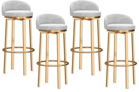 Juego de 4 taburetes de bar giratorios de terciopelo modernos con respaldo dorado y asiento tapizado, diseño de respaldo bajo, para cocina y hogar, bar, altura del asiento blanco, 75 cm